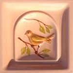 kafel malowany ptak gil na szkliwie brzoskwnia